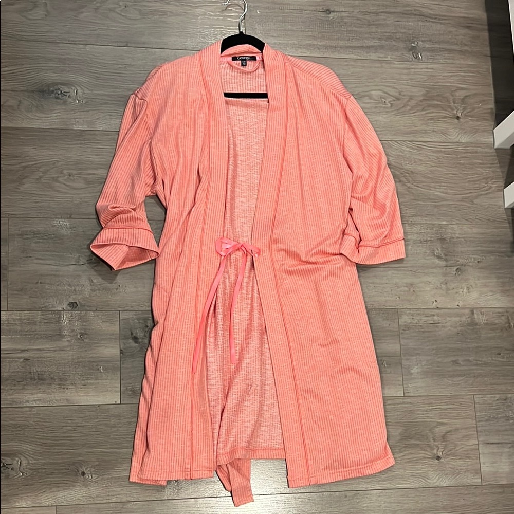 George Coral Pink Robe with Shawl Collar and Tie Belt and pockets